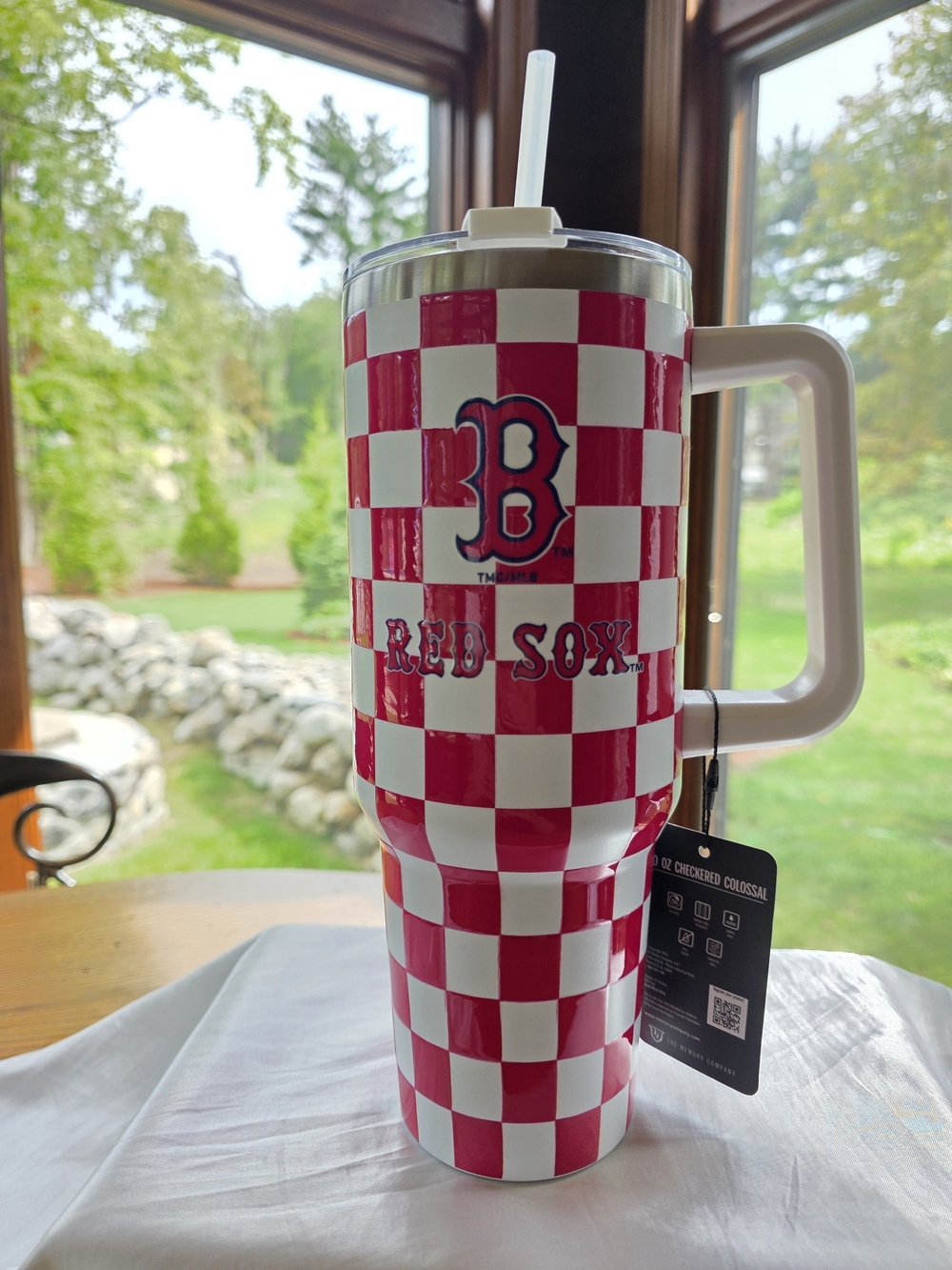 Boston Red Sox Checkered Insulated Travel Mug with Handle - MLB Team Design